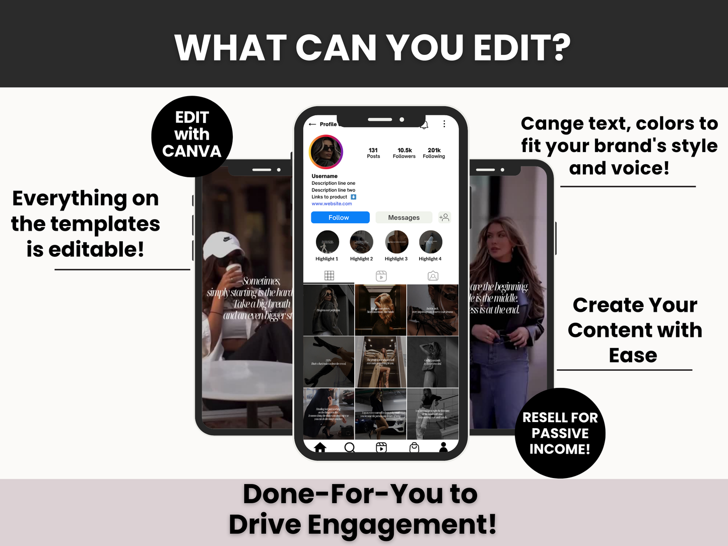 100 Hustling Mindset Woman Reels and Posts with MRR & PLR