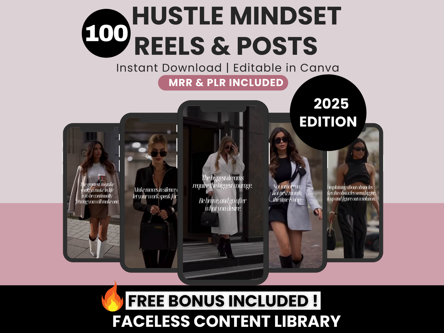 100 Hustling Mindset Woman Reels and Posts for Instagram with Master Resell Rights and Private Label Rights, Done for you Motivation Viral Reels and Posts for Instagram