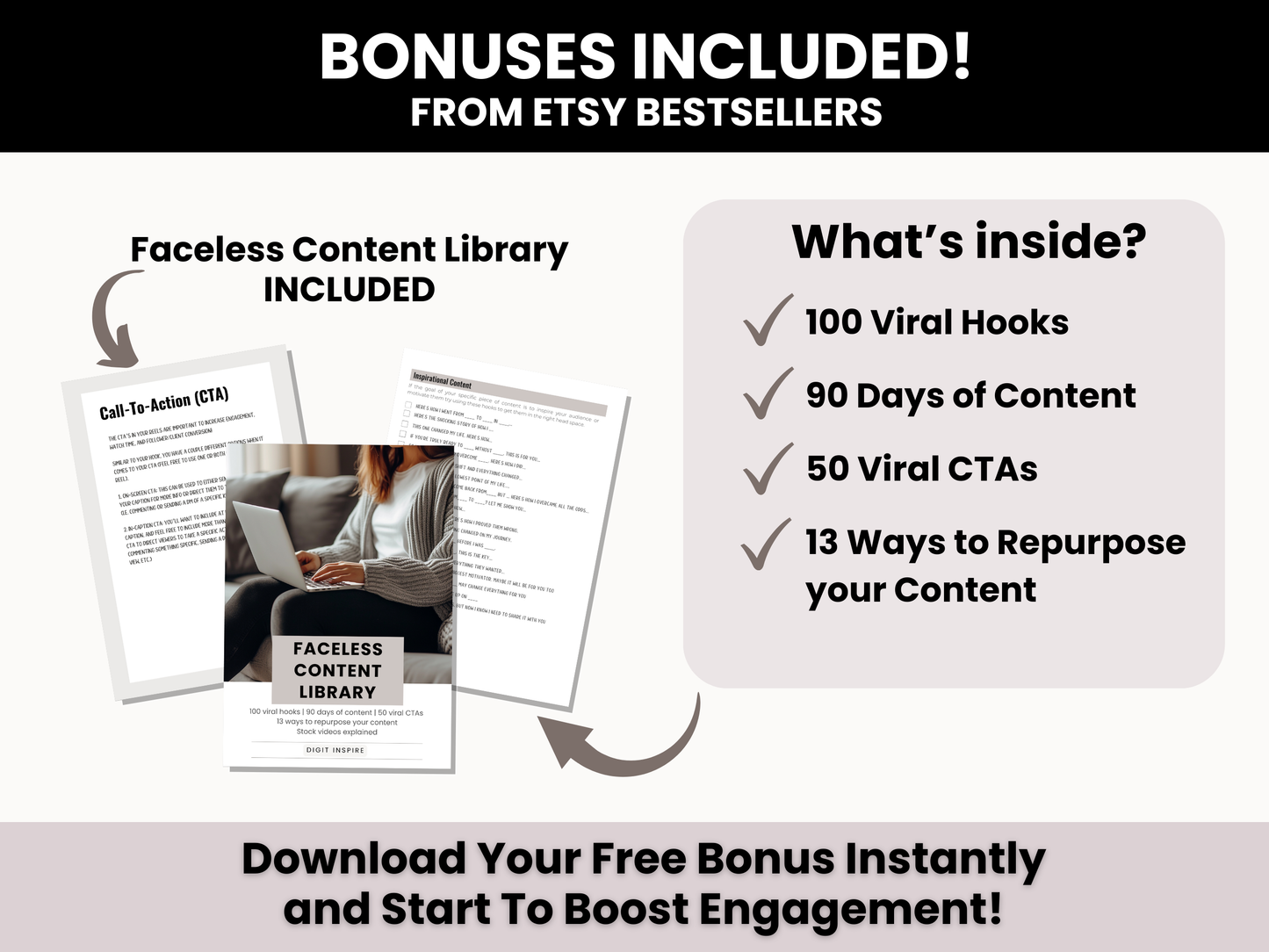100 Hustling Mindset Woman Reels and Posts with MRR & PLR