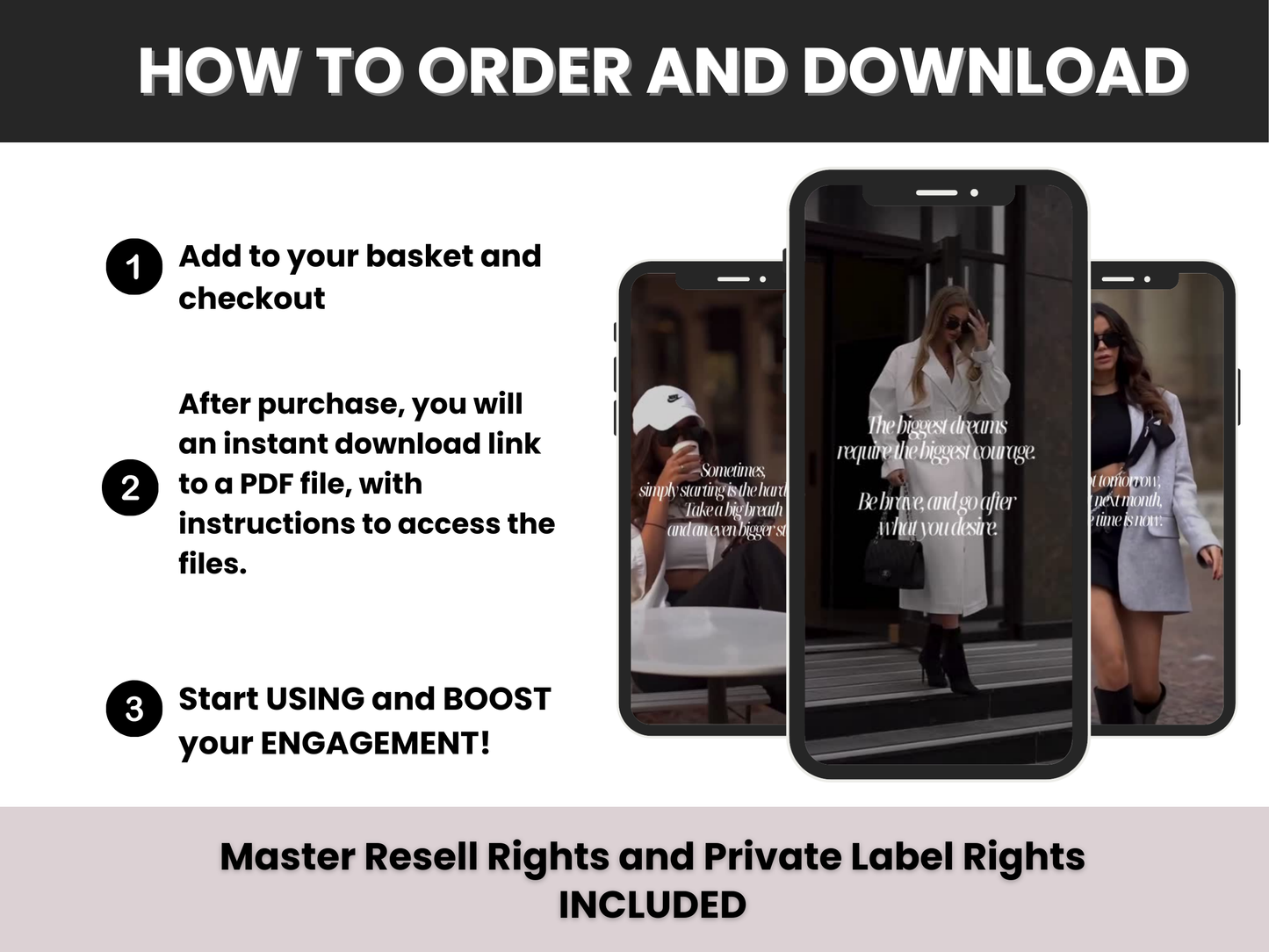 100 Hustling Mindset Woman Reels and Posts with MRR & PLR
