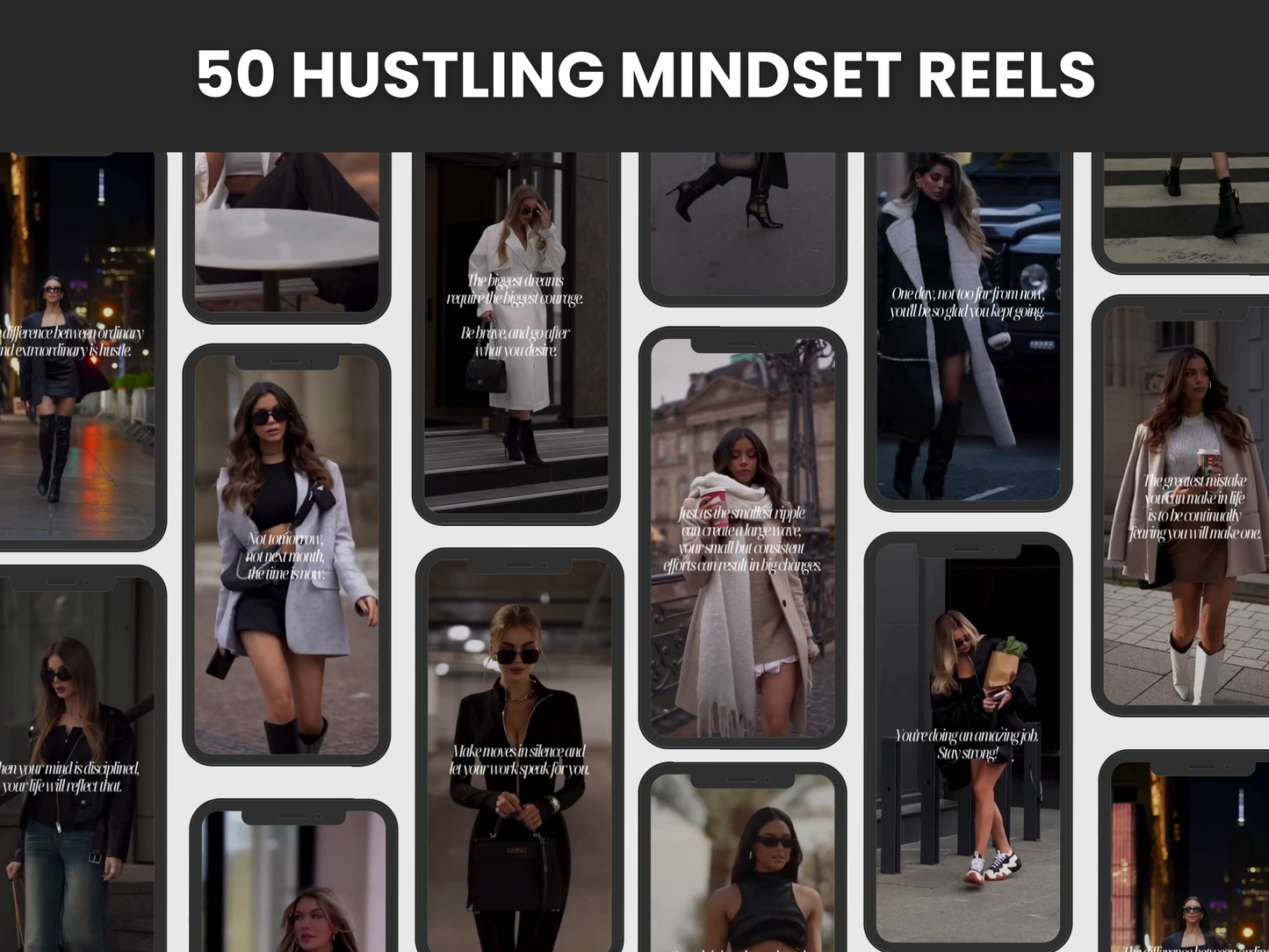 100 Hustling Mindset Woman Reels and Posts with MRR & PLR