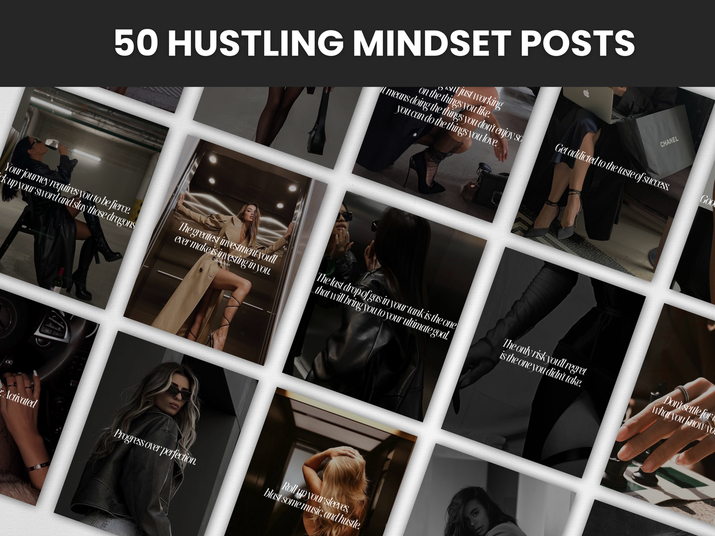 100 Hustling Mindset Woman Reels and Posts with MRR & PLR