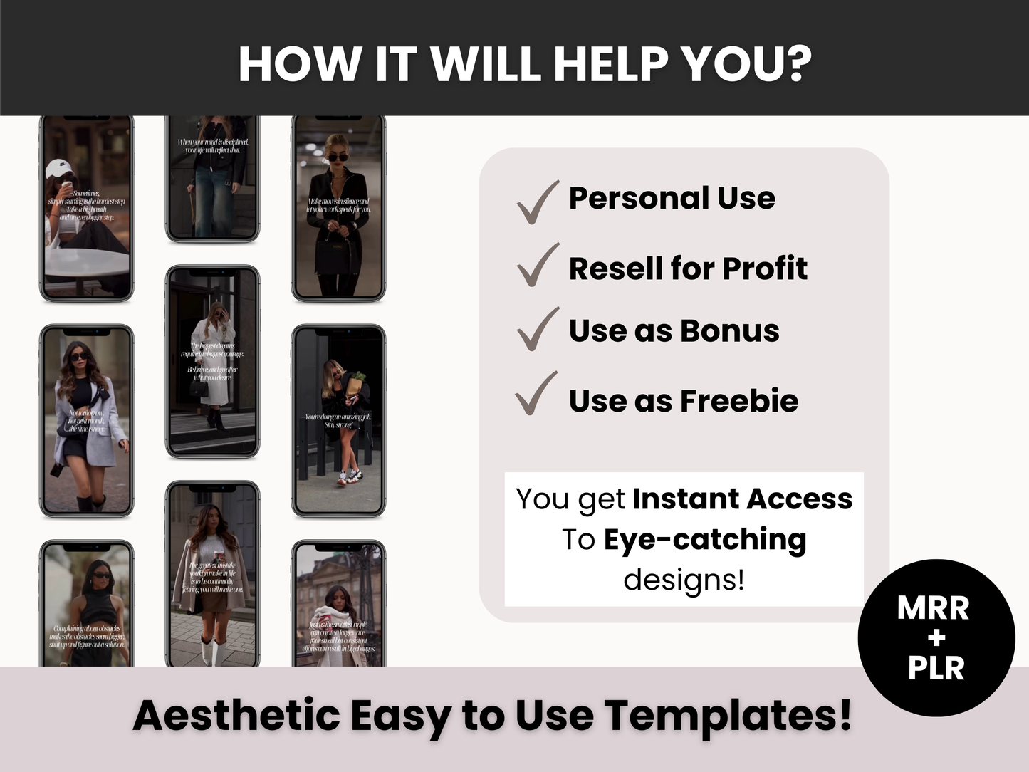 100 Hustling Mindset Woman Reels and Posts with MRR & PLR